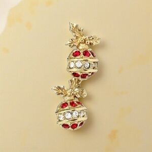 CHRISTMAS Sparkling Ornaments Post Earrings Vintage Retro Red Gold